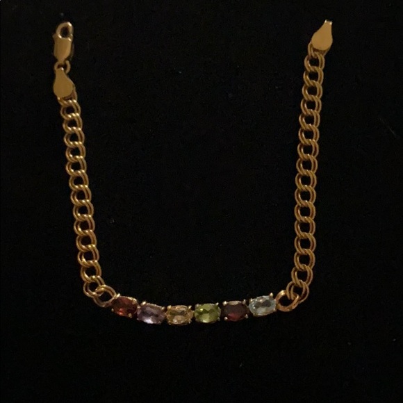 14k Gold Plated Chain Bracelet GENUINE Gemstones - Picture 4 of 6